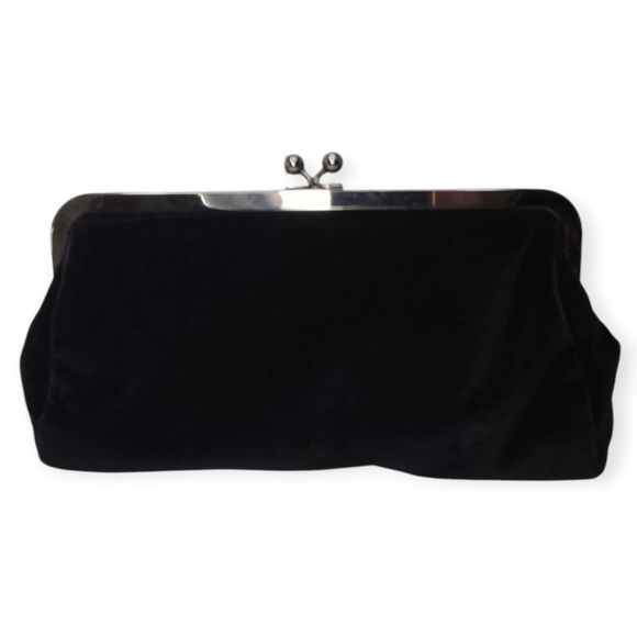 EXPRESS Vintage Black Velvet Sequin Clutch Bag Kiss Lock Purse Women’s‎ Evening - Picture 4 of 9